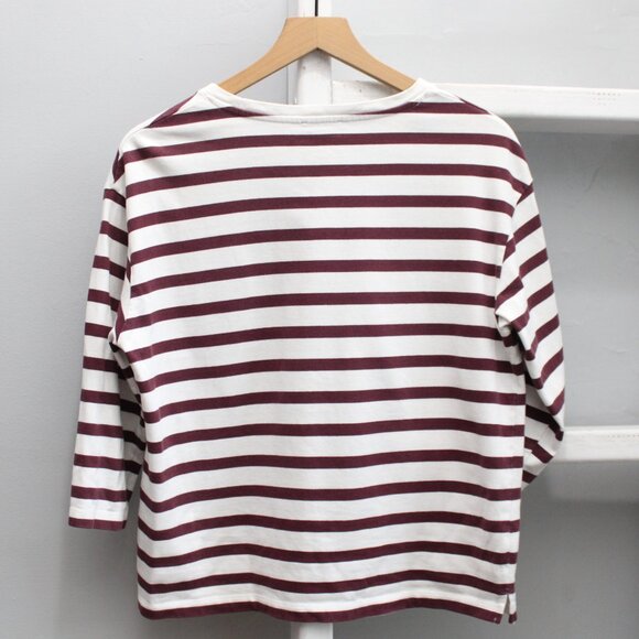 Parfois White Burgundy Womens Striped 3/4 Sleeve Cotton T-Shirt Top Size Medium - Picture 2 of 4